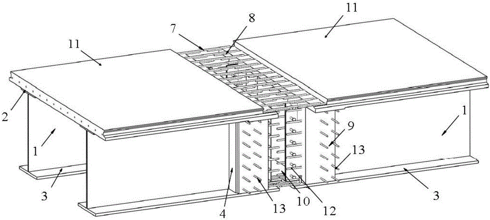 Simple-support variant-continuous structure of steel-ultrahigh performance concrete light composite beam and construction method for same