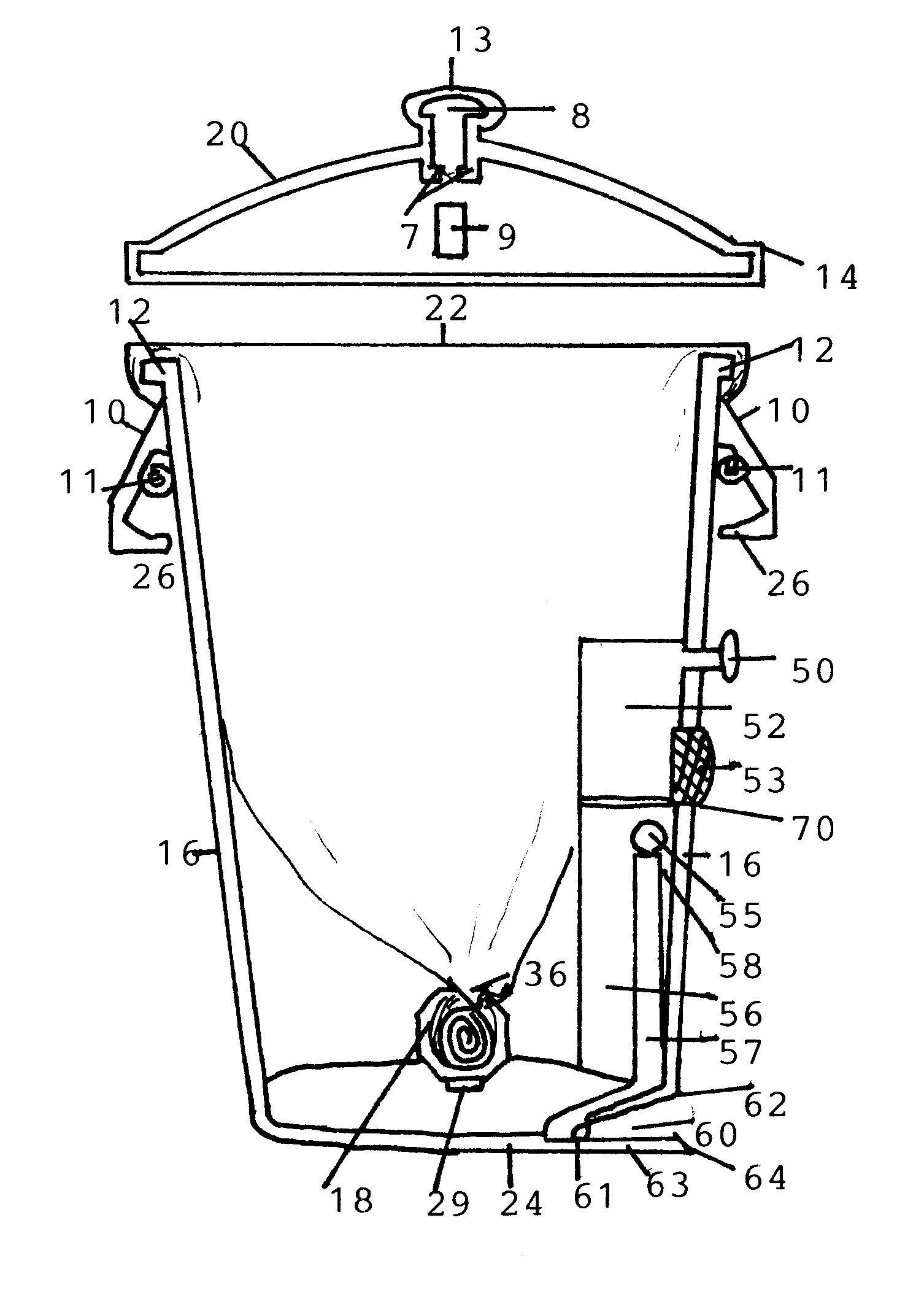 Waste receptacle with swept debris pick up and features to maximize convenient use of receptacle liners