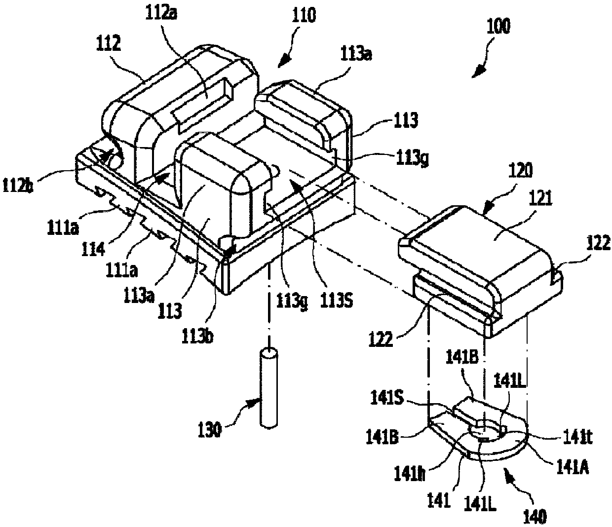 Self-ligation type dentition-correcting bracket assembly