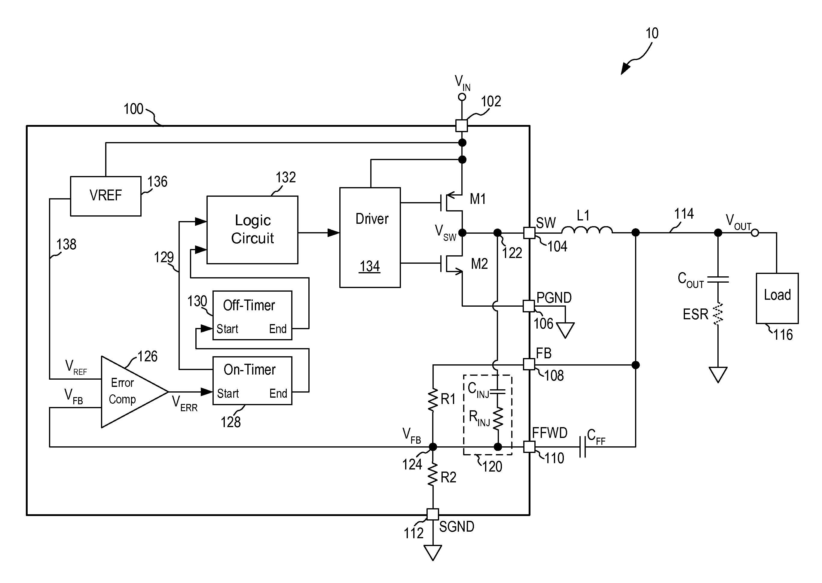 Ripple generation in buck regulator using fixed on-time control to enable the use of output capacitor having any ESR