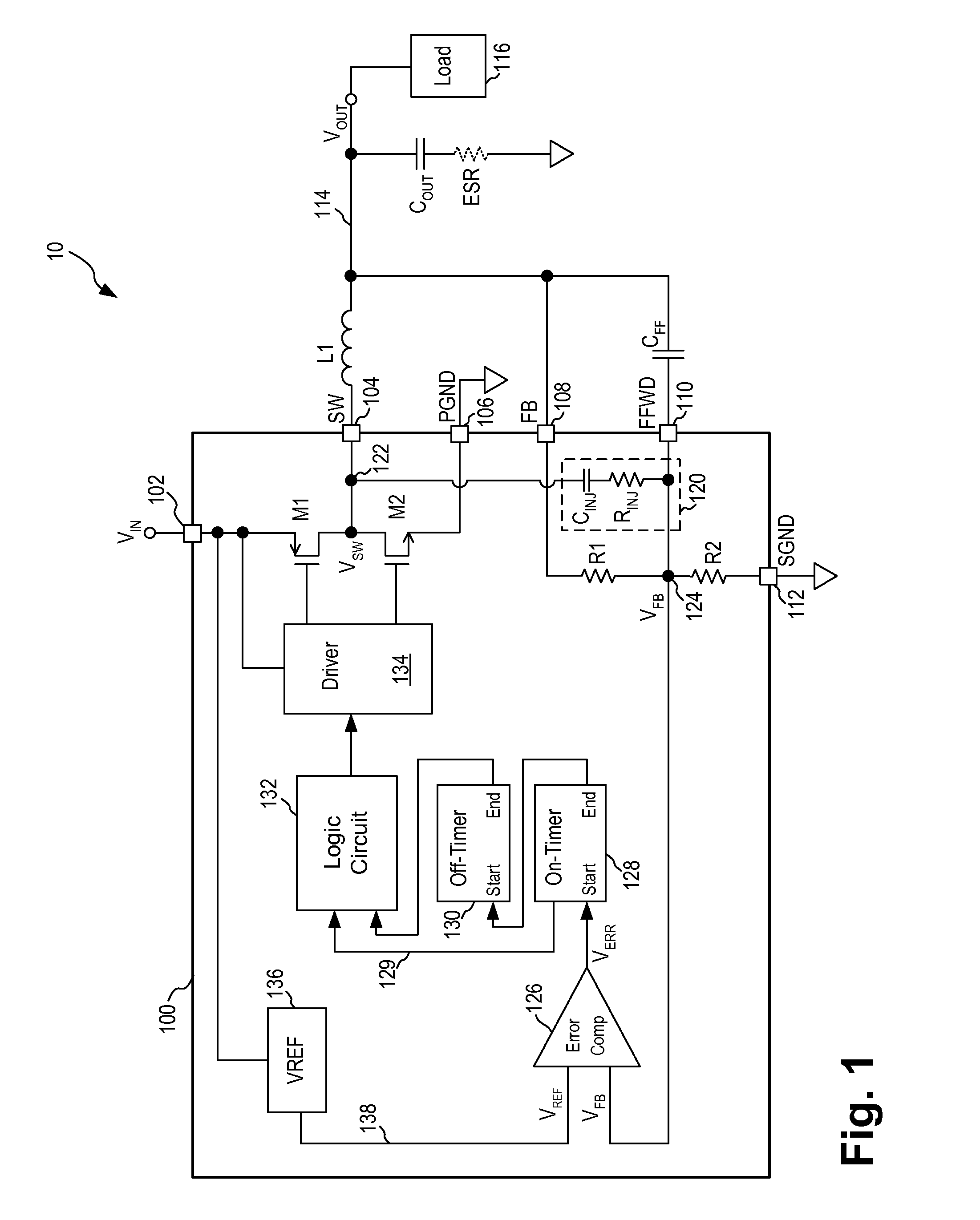 Ripple generation in buck regulator using fixed on-time control to enable the use of output capacitor having any ESR