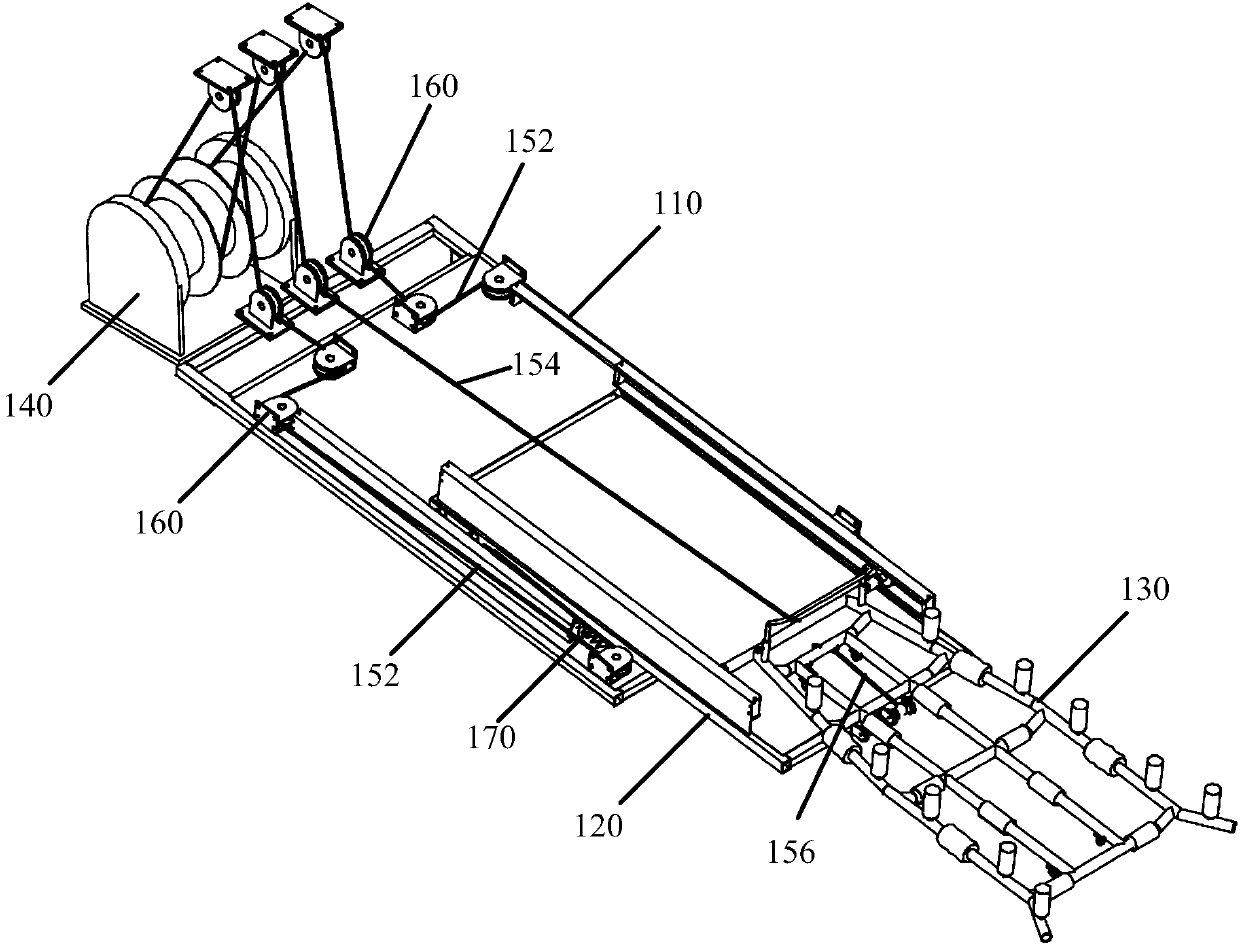 Multi-section bracket, boat and boat laying and recovering method