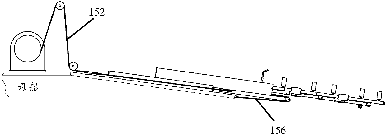 Multi-section bracket, boat and boat laying and recovering method