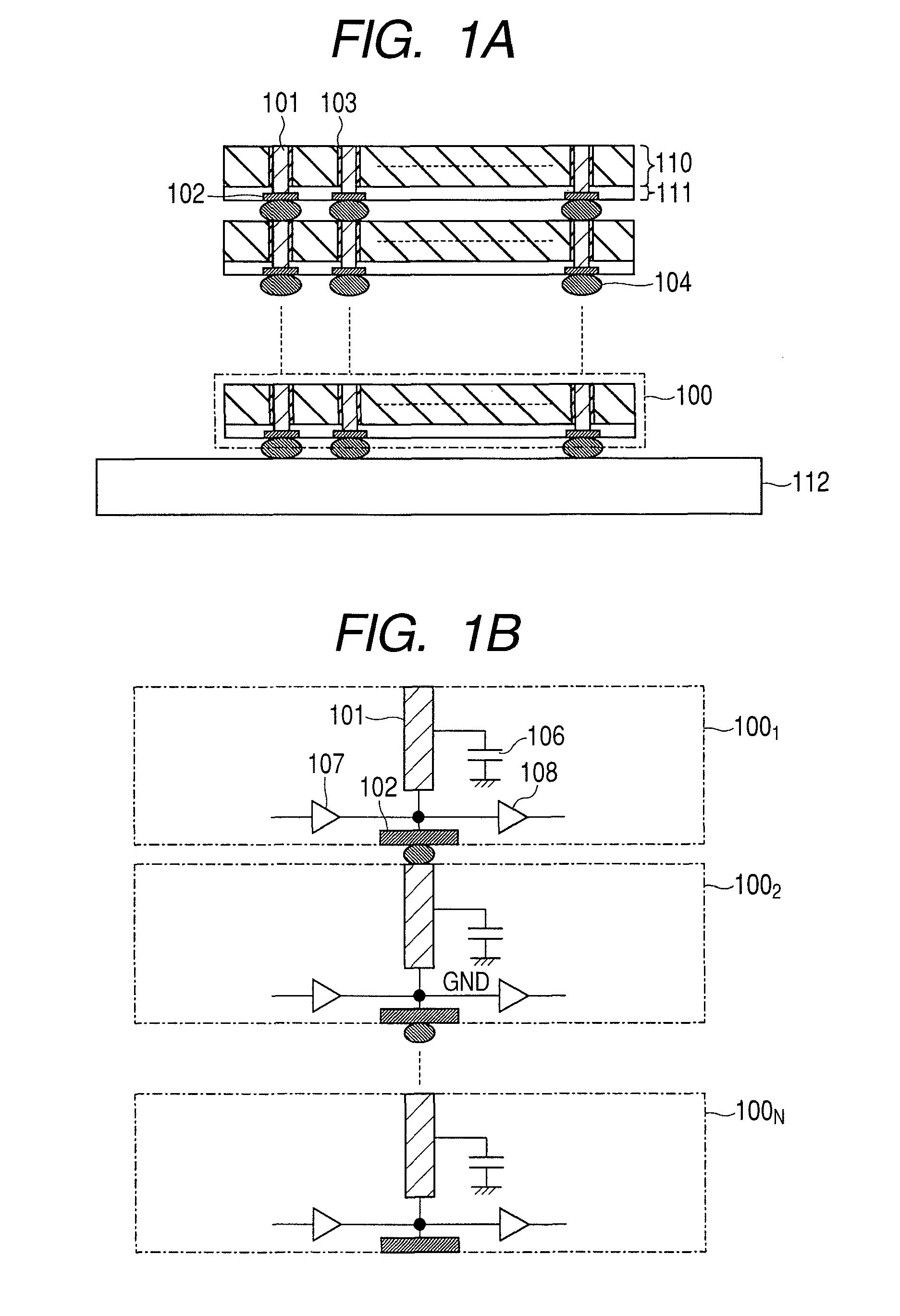 Semiconductor integrated circuit device comprising a plurality of semiconductor chips mounted to stack for transmitting a signal between the semiconductor chips