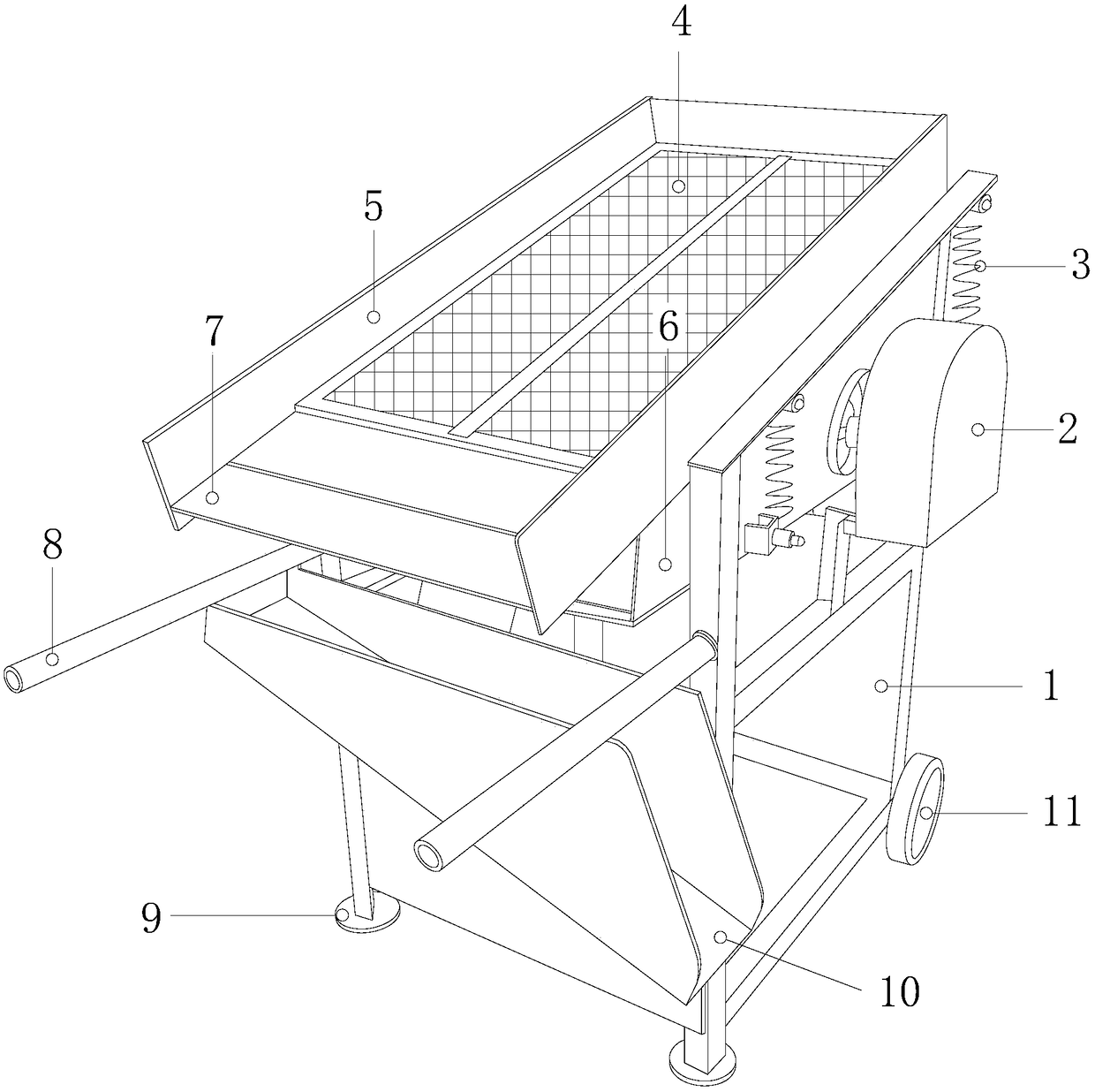 Sand screening machine for reducing viscosity of wet mud