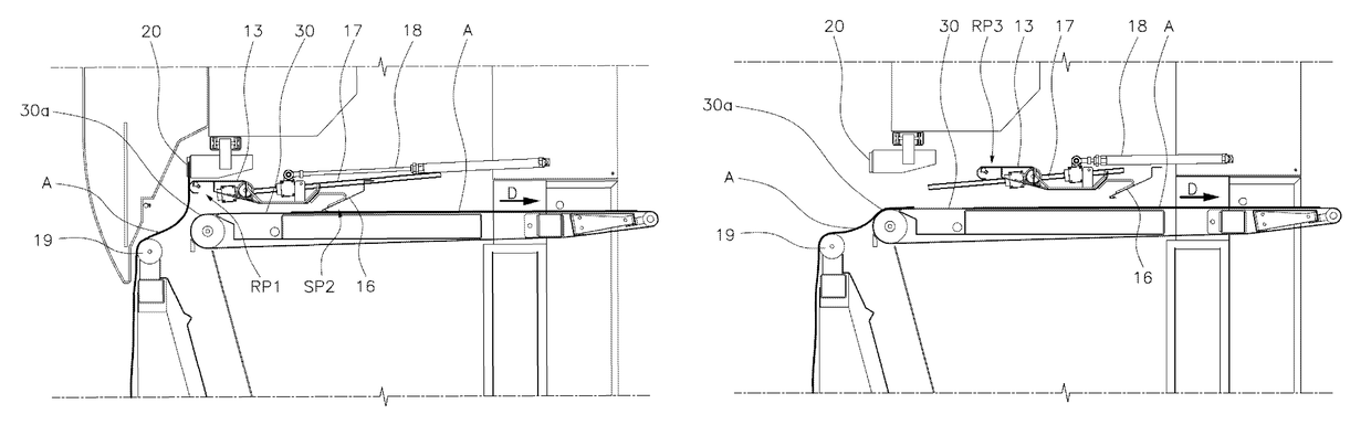 Machine for spreading out and loading flat clothing articles with an auxiliary device that deposits and feeds flat clothing articles on a conveyor belt