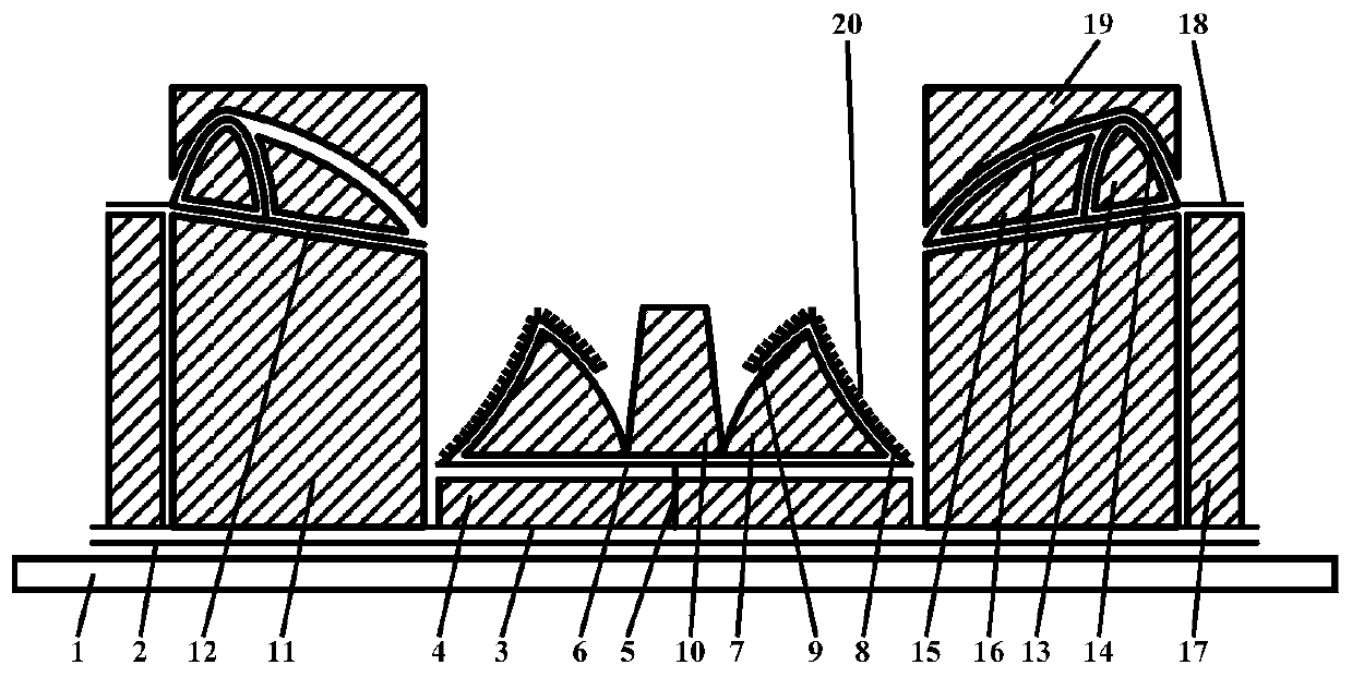 Light-emitting backlight source with annular column convex-concave connecting surface cathode double-same-side arc gating structure