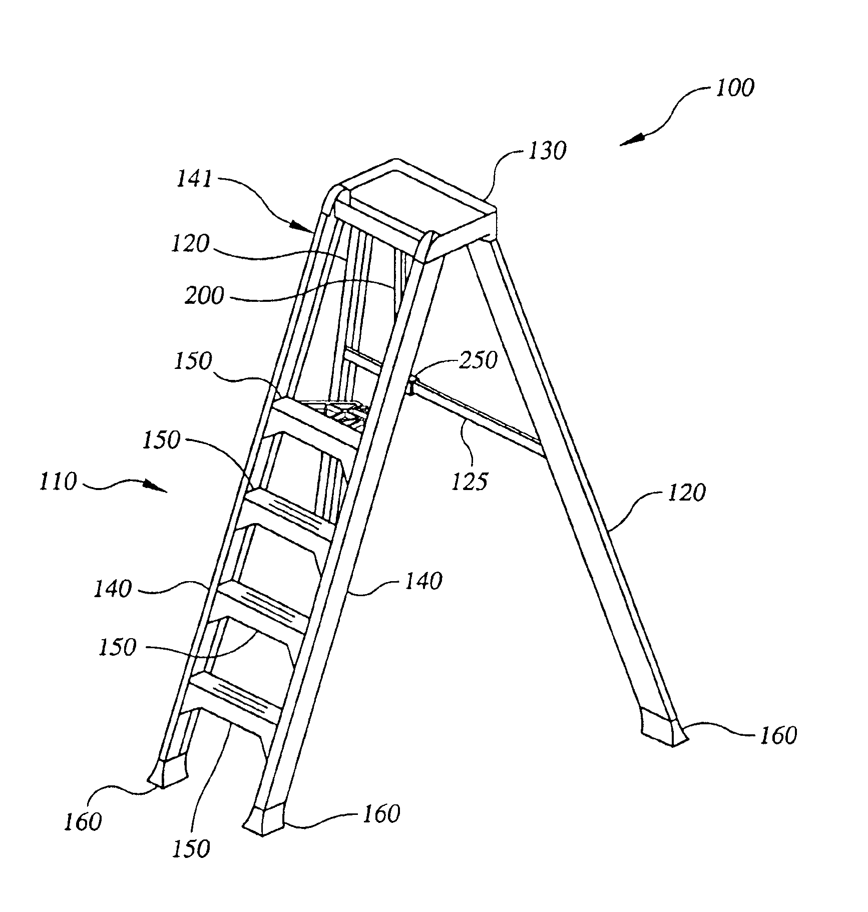 Ergonomically improved tripod stepladder