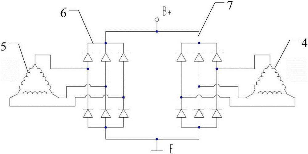 Double rectifier bridge and double stator automobile generator