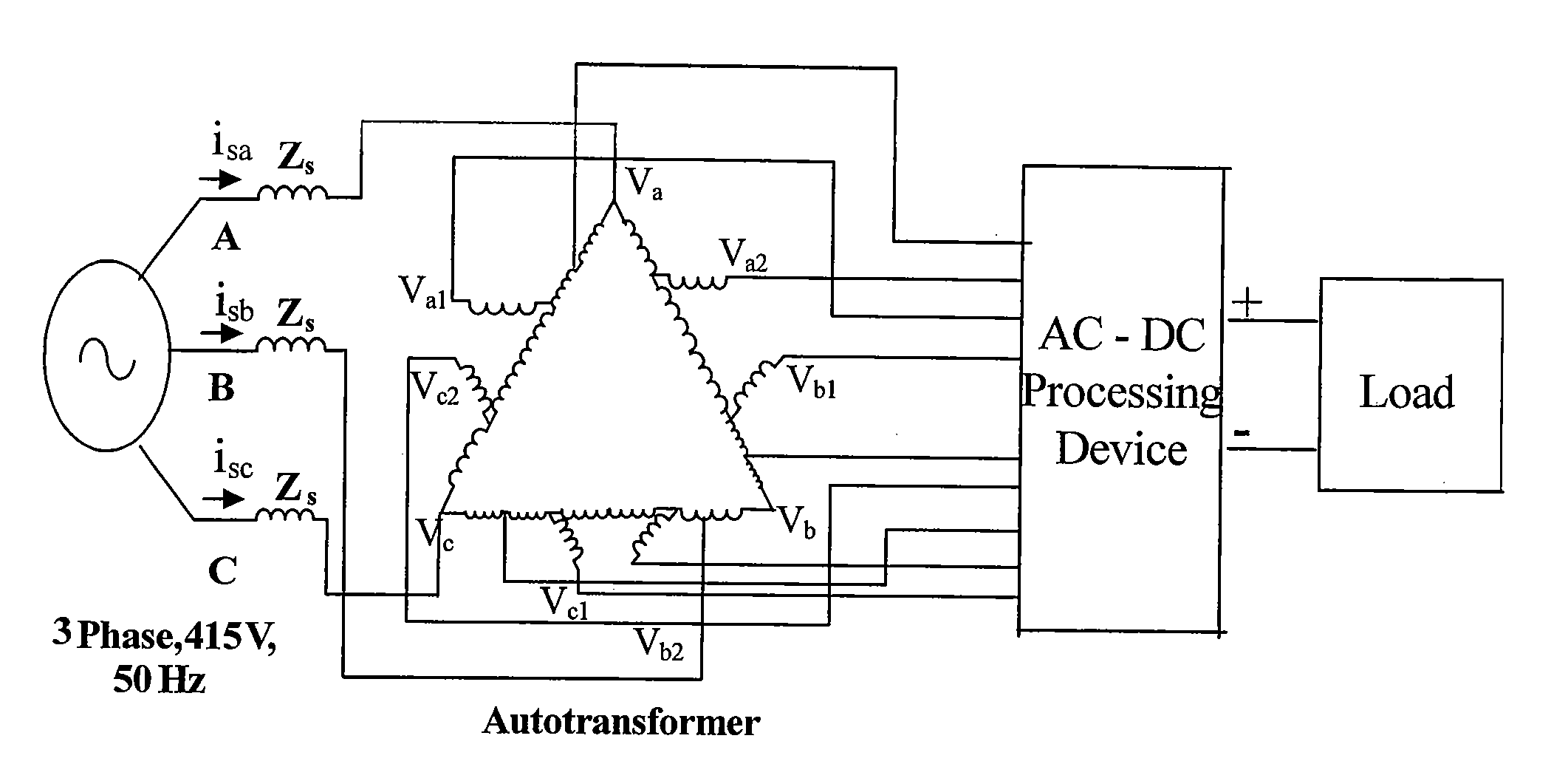 Reduced Rating T-Connected Autotransformer For Converting Three Phase AC Voltages To Nine/Six Phase Shifted AC Voltages