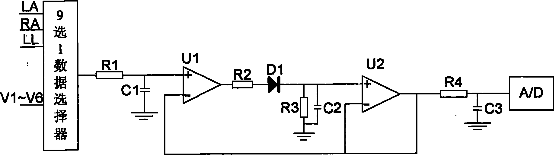 Method and device for carrying out ECG (Electrocardiograph) lead-off detection