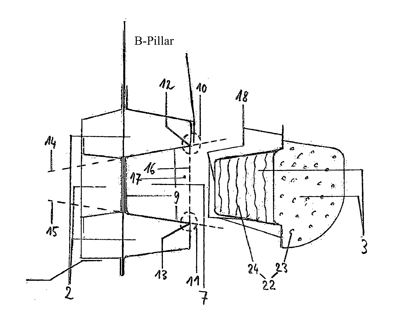 Safety sill for a structural frame bearing a batter in the event of a side impact