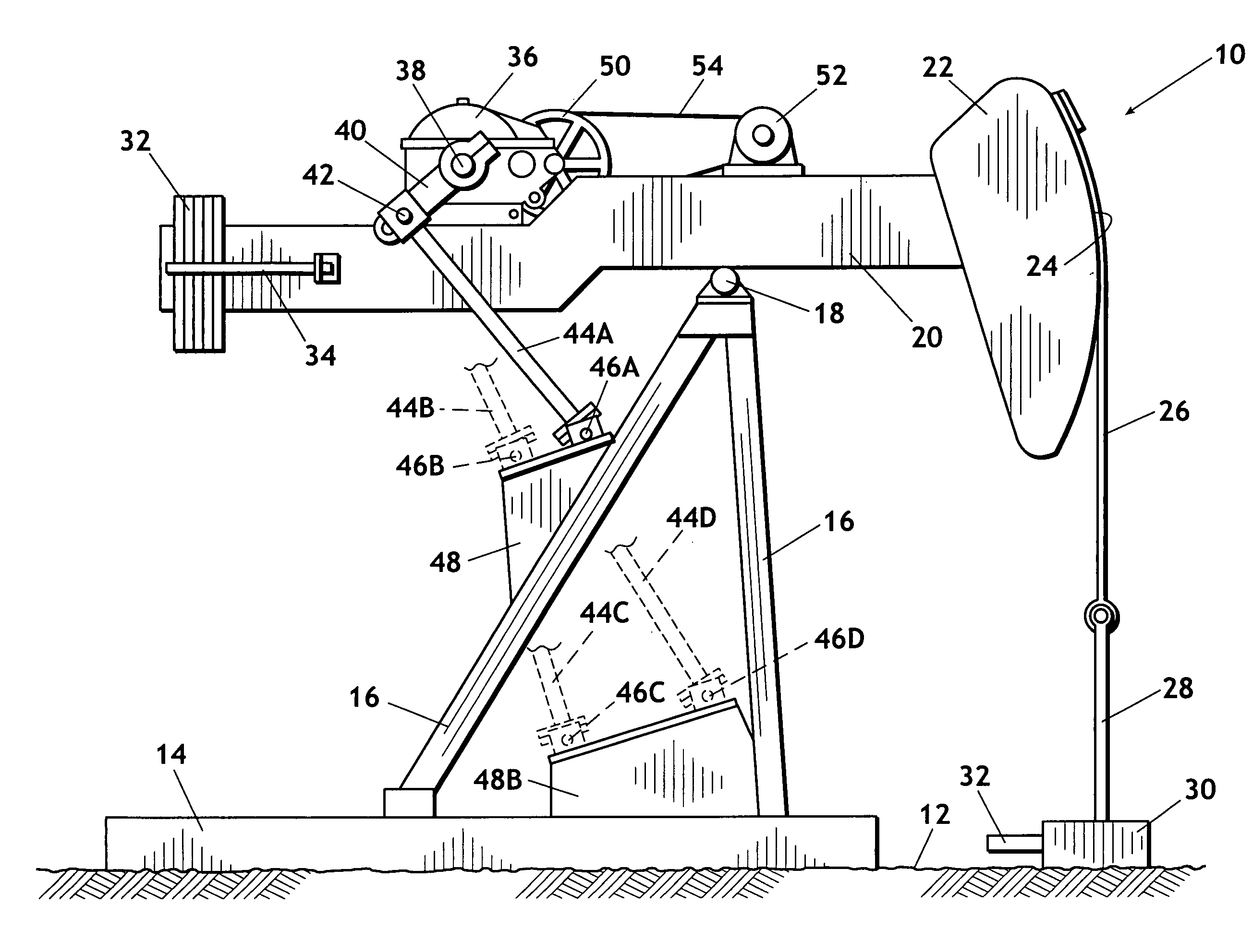 Pumping unit with variable work stroke and return stroke torque factor characteristics