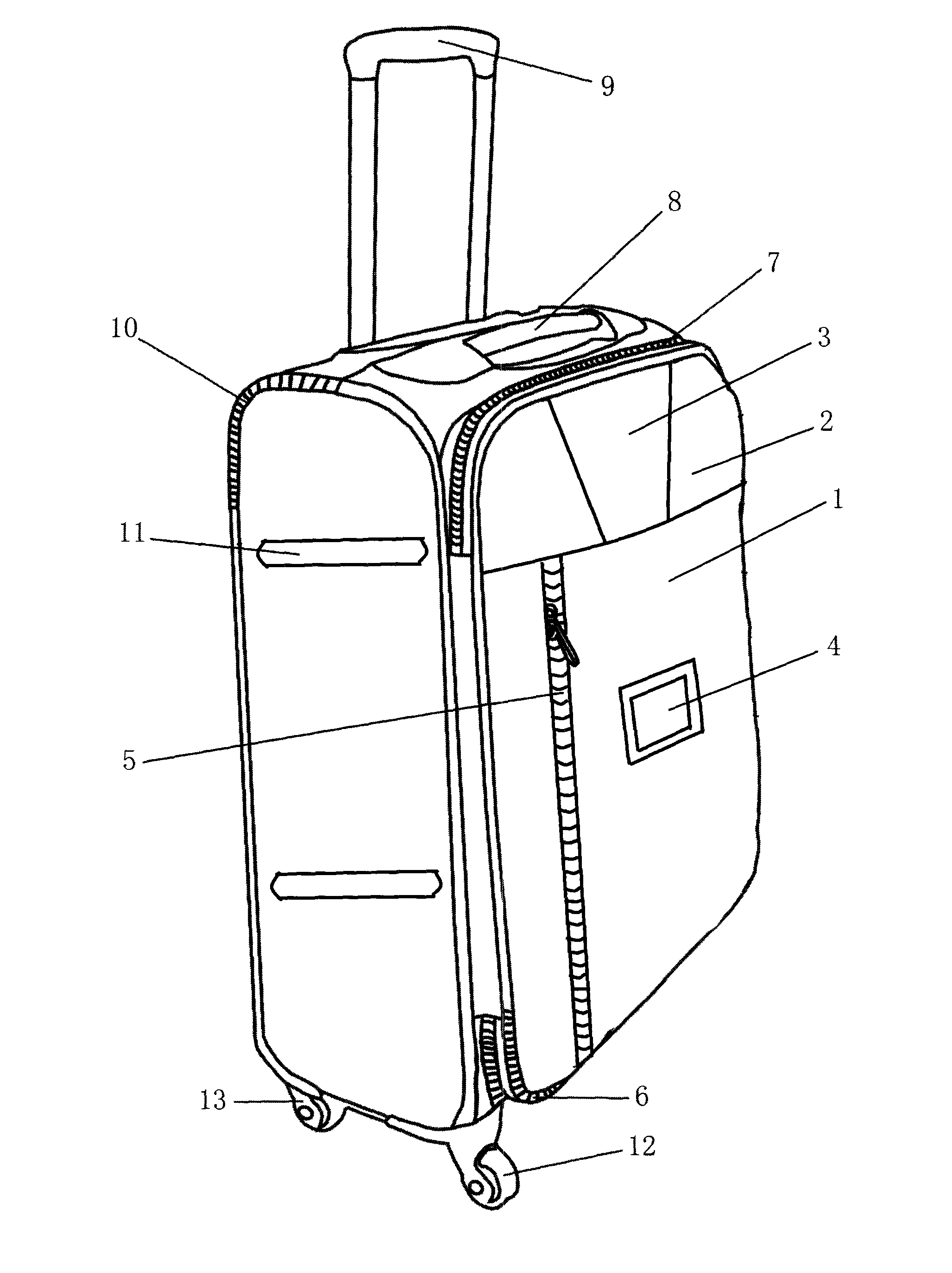 Draw-bar box with front inserting pocket