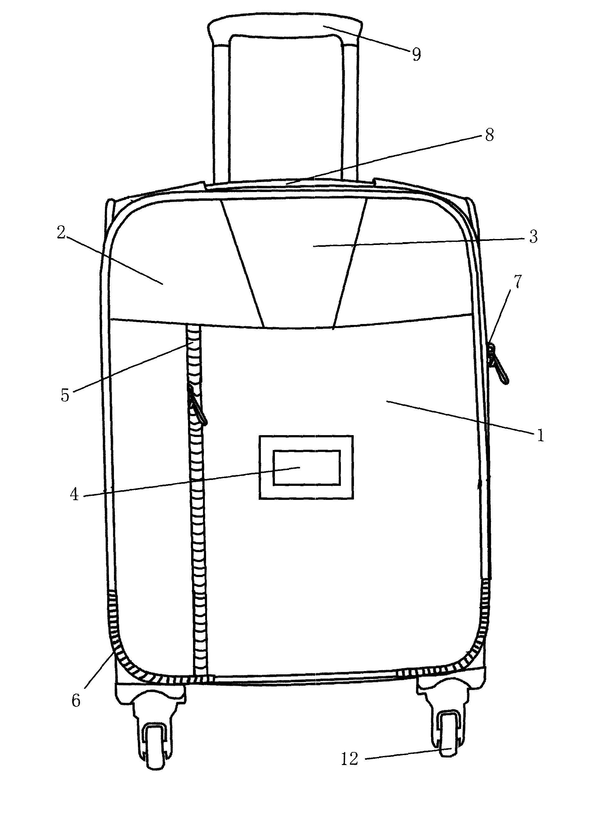 Draw-bar box with front inserting pocket