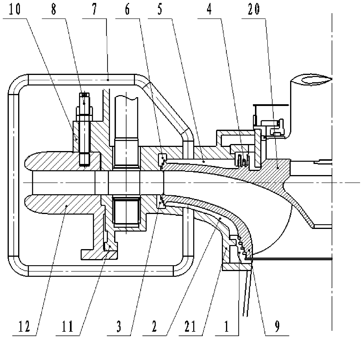 High water head water pump turbine rotating wheel double sealing pressure decreasing structure