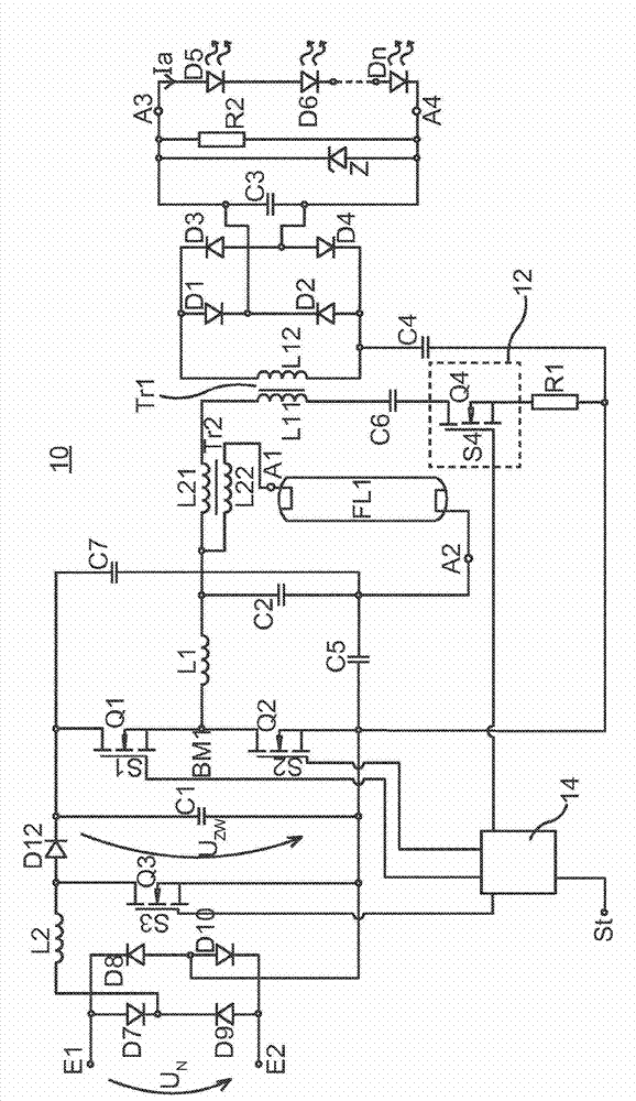 Circuit arrangement for operating at least one discharge lamp and at least one LED