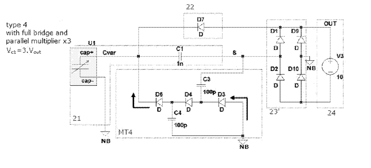 Autonomous electronic device with supply by electrostatic transduction produced by a variable capacitor