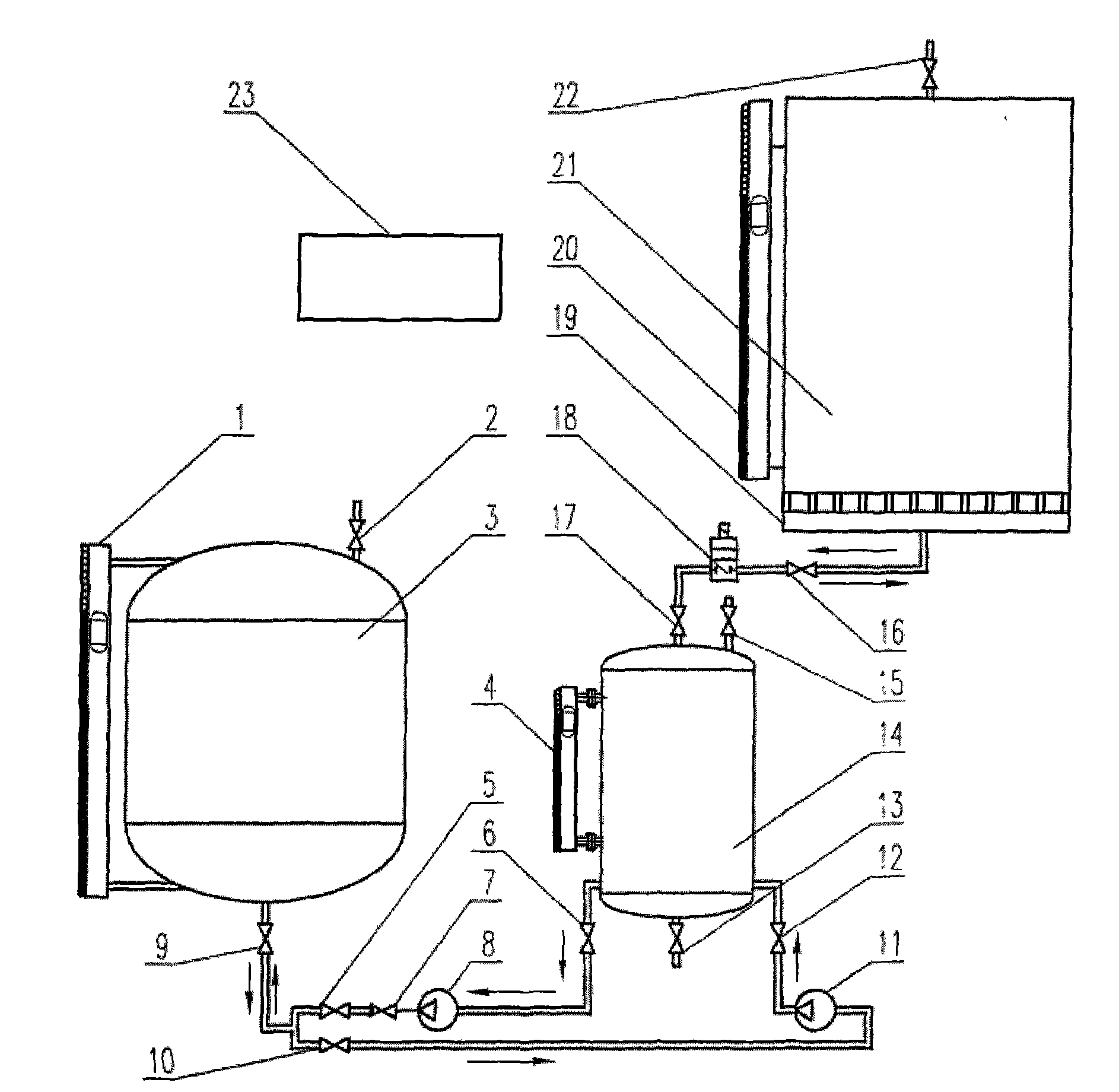 Liquid supplying and draining device of evaporating and cooling system of water wheel generator stator