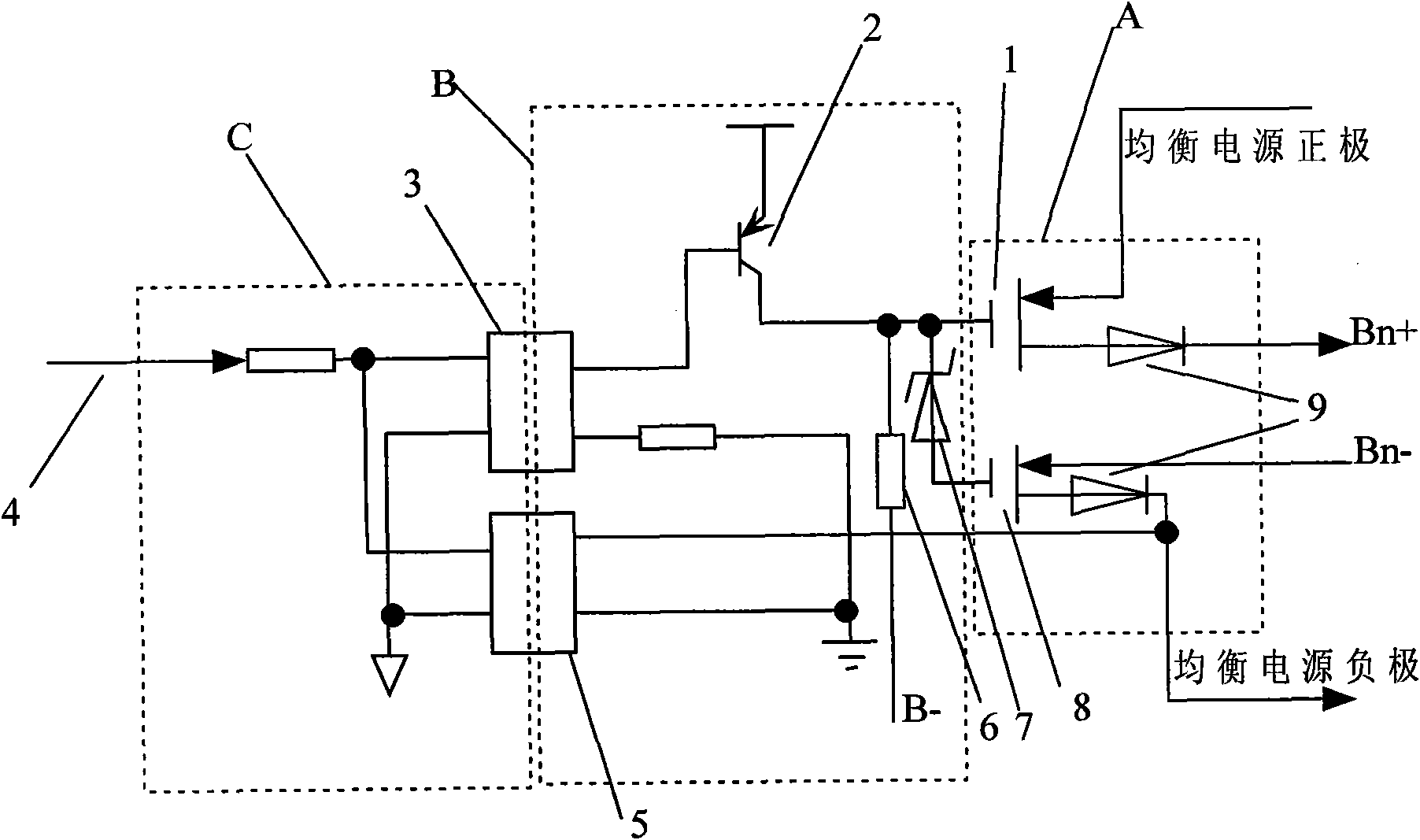 Electronic switch type equalizing circuit of power battery management system