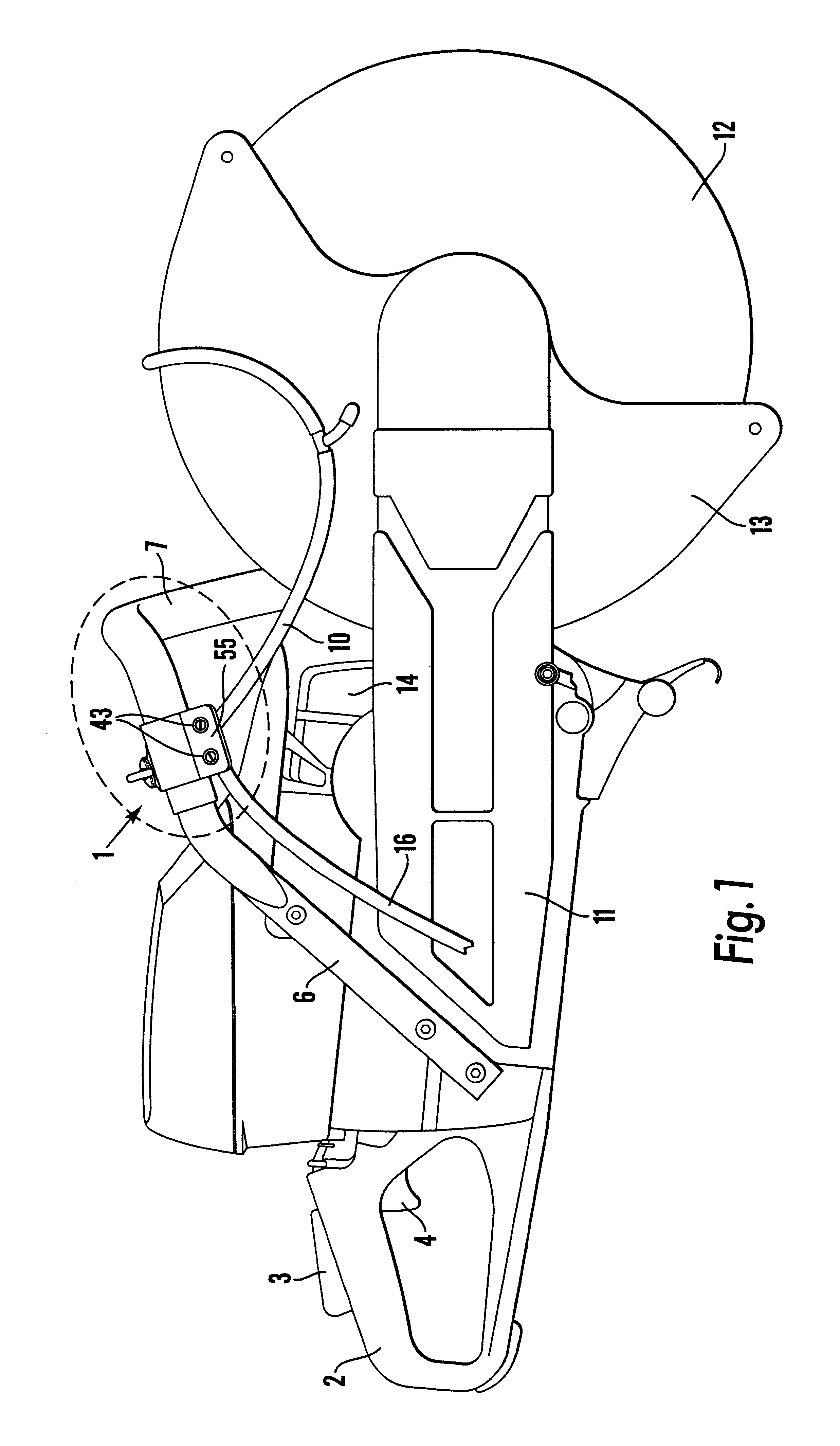 Device on a portable cutting or sawing machine