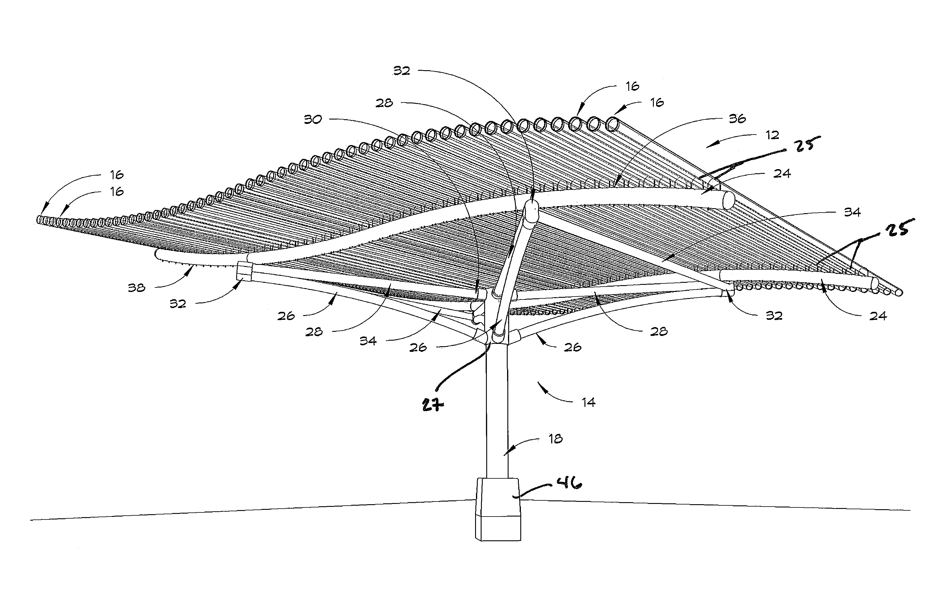 Open-air parking shelter with photovoltaic elements and improved airflow characteristics