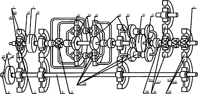 Compound toothed chain stepless speed change concurrent starter