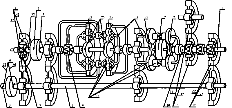 Compound toothed chain stepless speed change concurrent starter