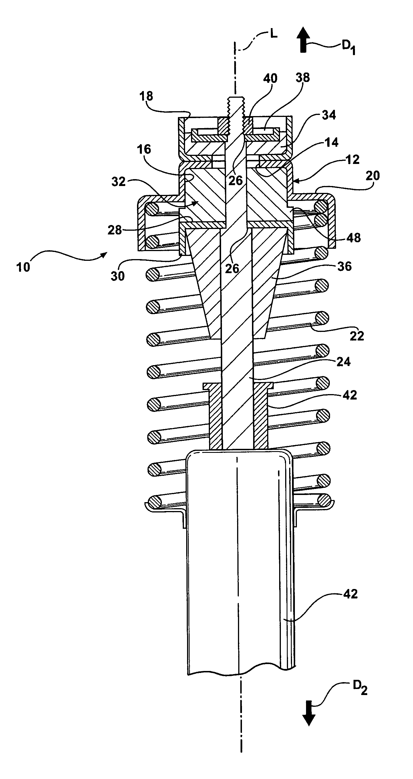 Mixed mode mounting assembly for shock/strut rod