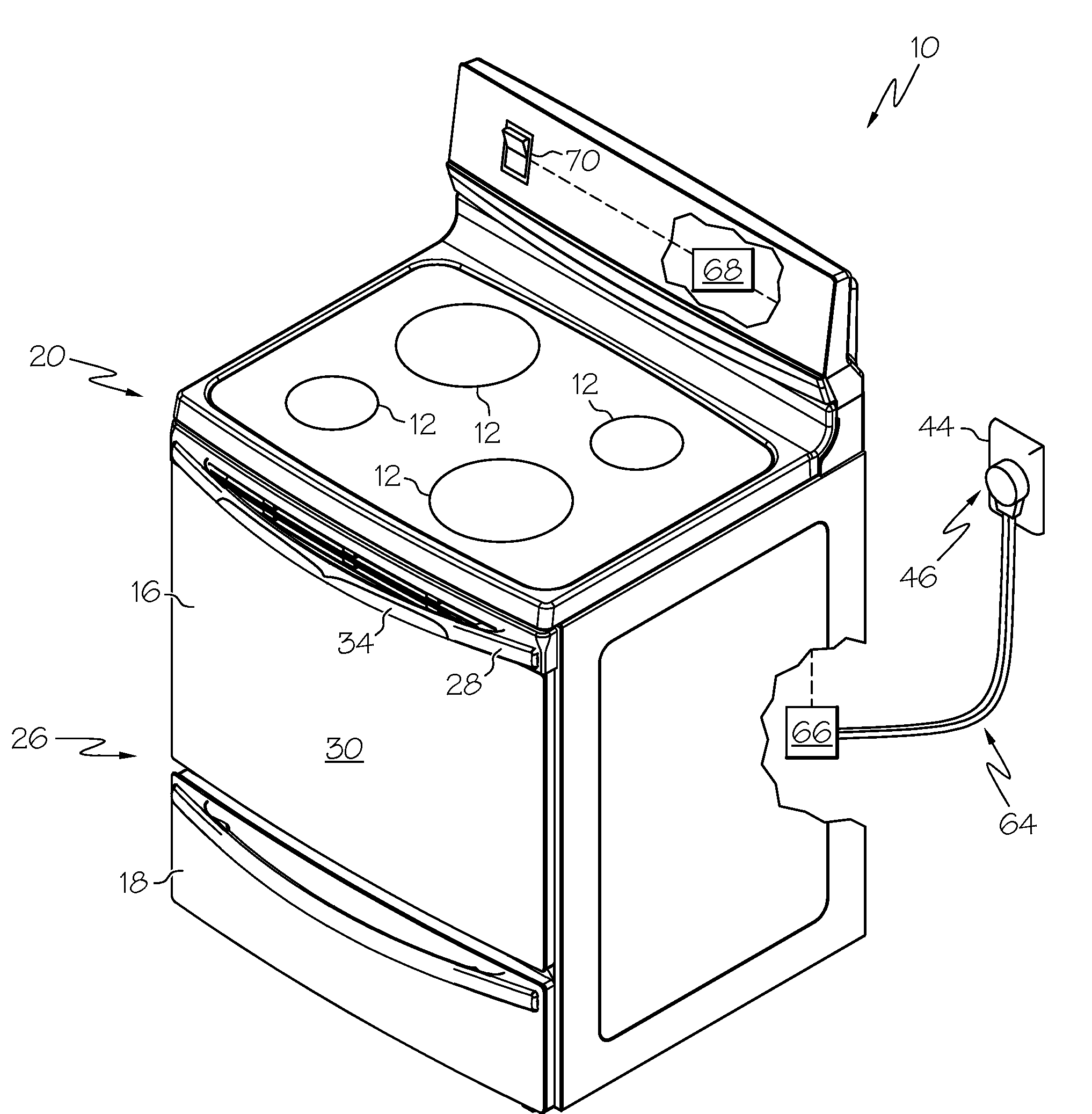 Electric current conduction system for appliance