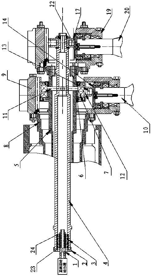 A coaxial counter-rotating propeller pitch changing device