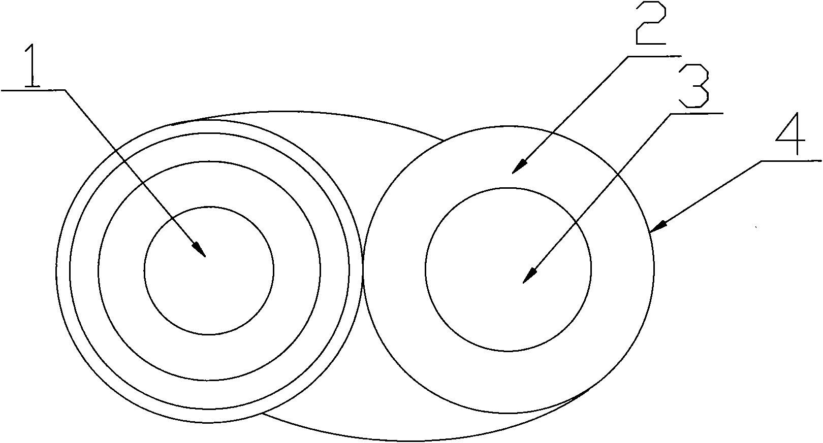 High-capacity copper-clad steel composite optical cable for fusion of three nets and production method thereof