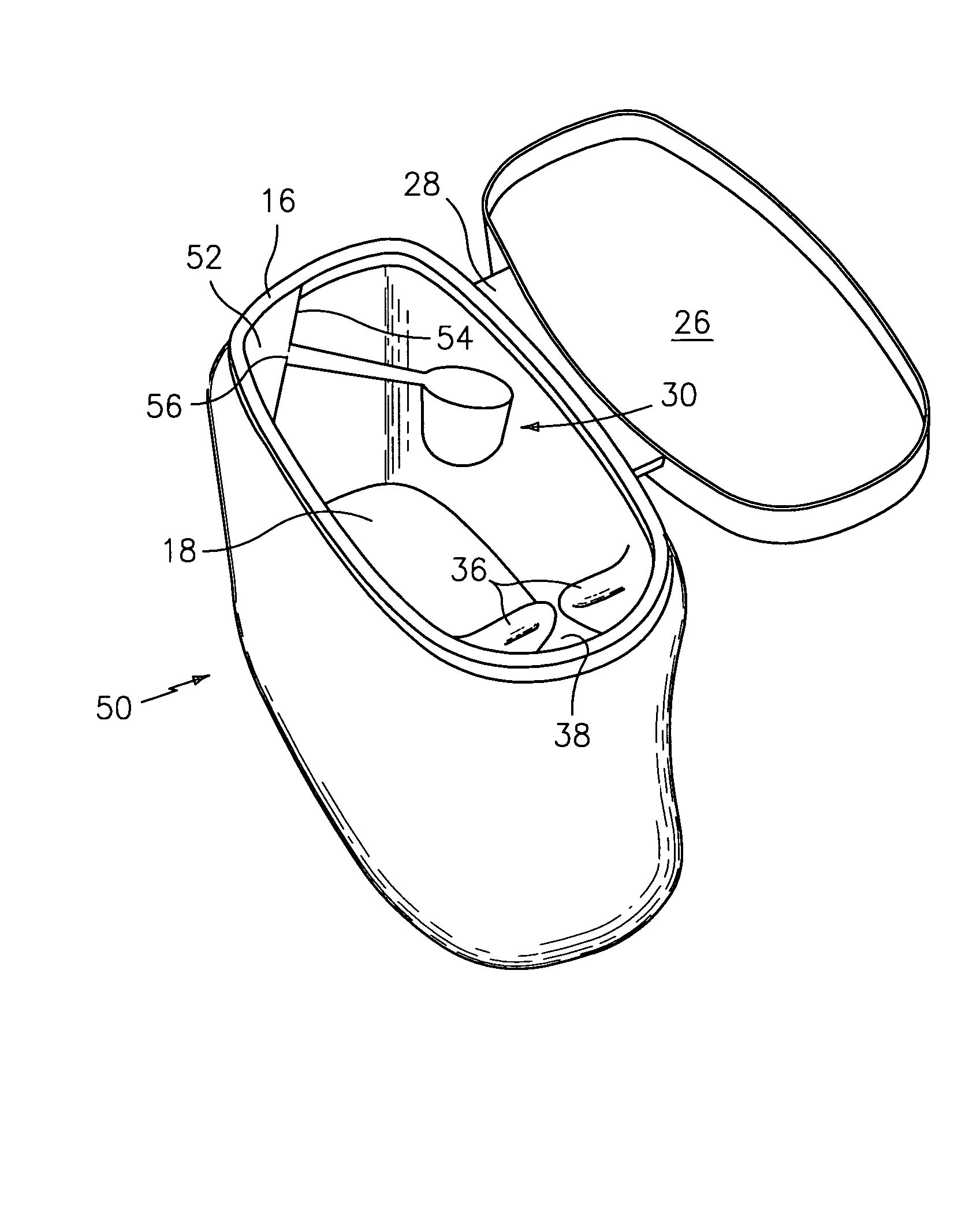 Container with measuring device holding means