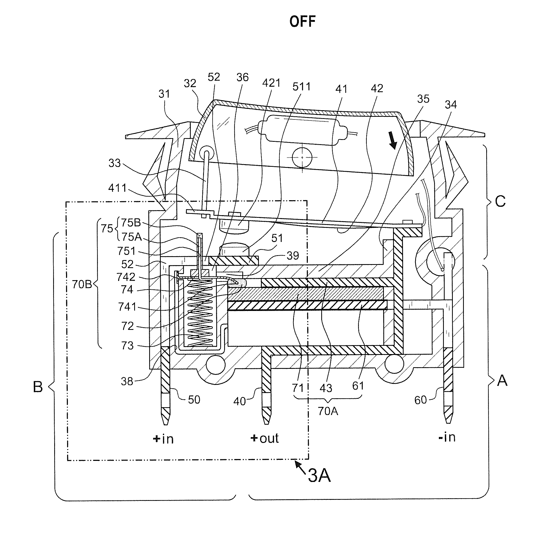 Switch module of built-in Anti-surge disconnection structure