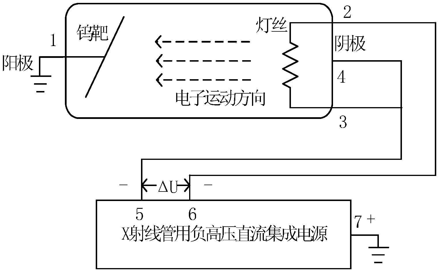 Negative-high-voltage direct-current integrated power supply for X-ray tube and control method thereof