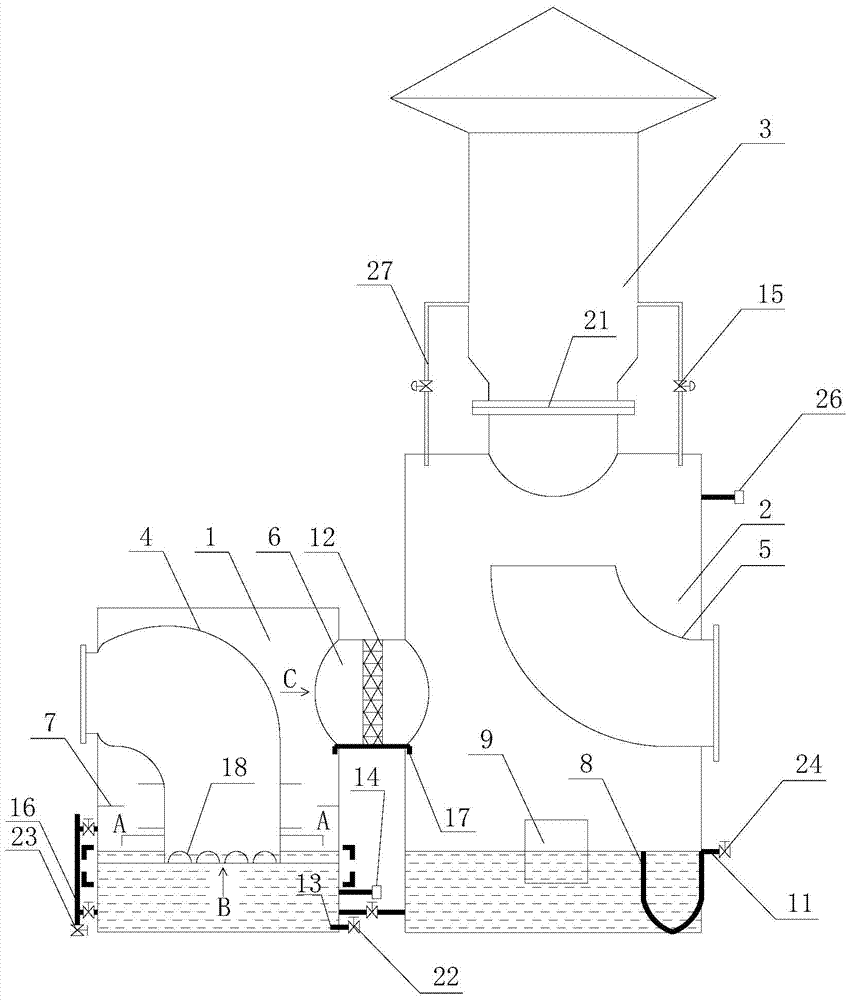 Water seal fire arresting and explosion venting device