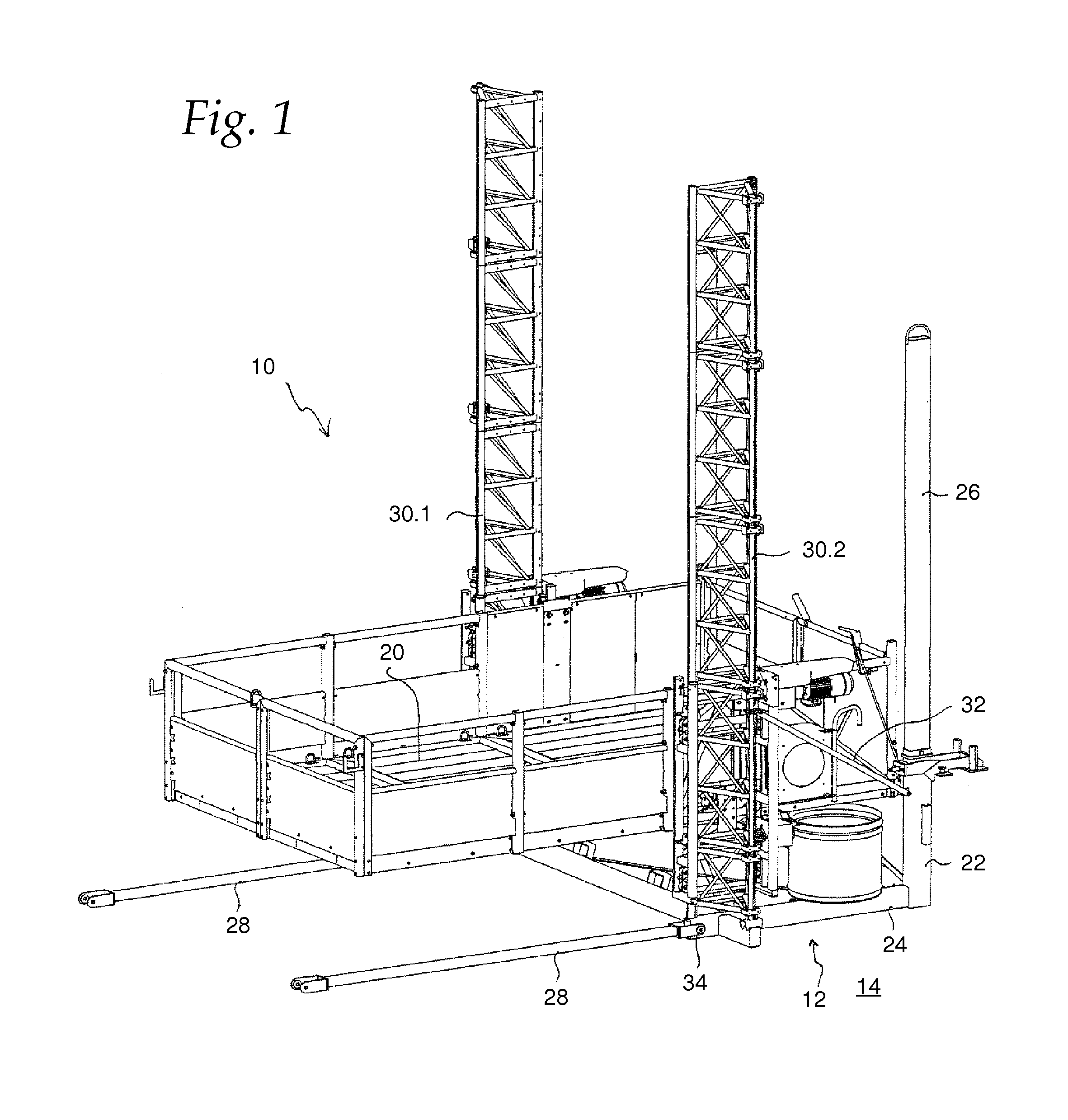 Lifting platform and method for setting up a lifting platform