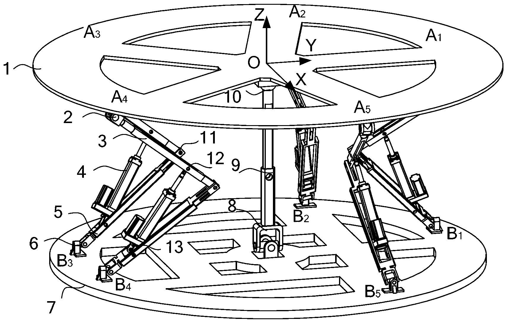 Folding type five-degree-of-freedom parallel connected attitude adjustment platform