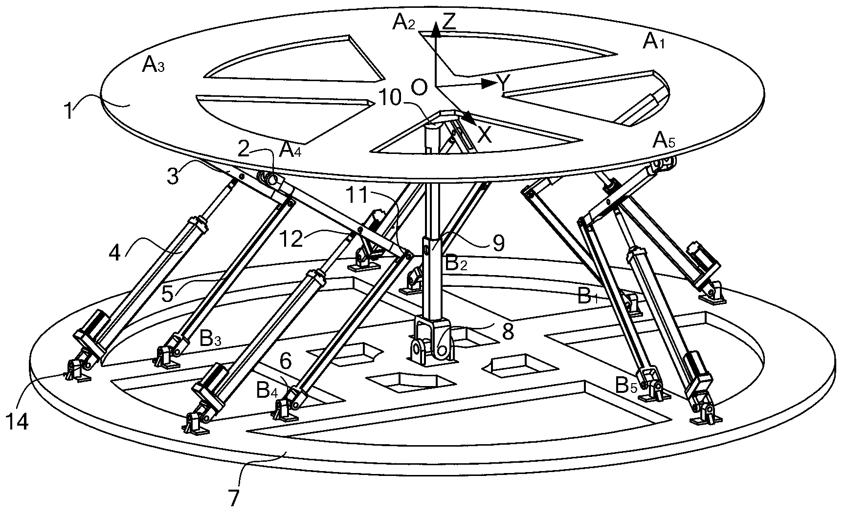 Folding type five-degree-of-freedom parallel connected attitude adjustment platform