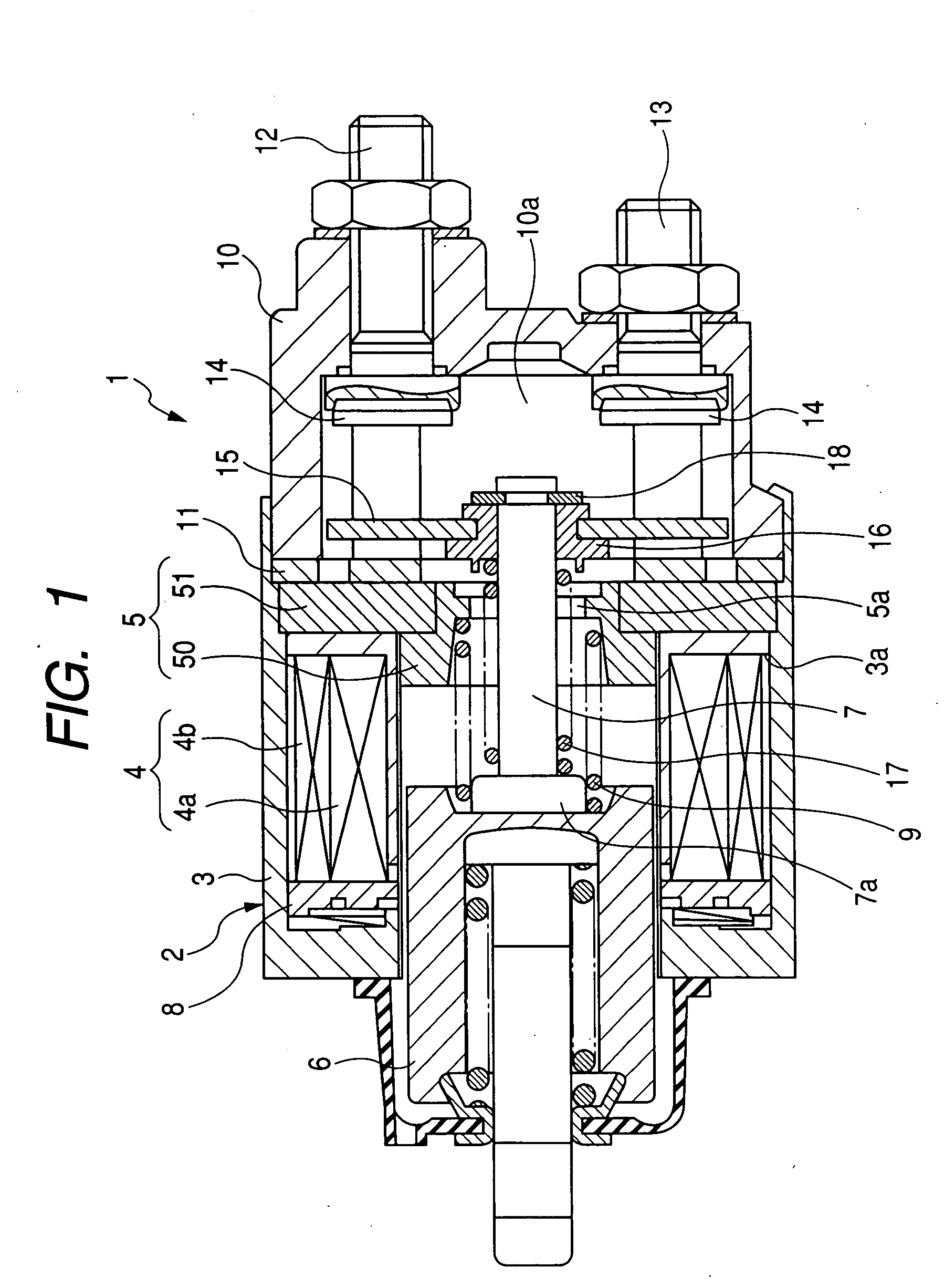 Electromagnetic switch with fixed magnetic core having disc portion formed of stack of base and balance metal sheets