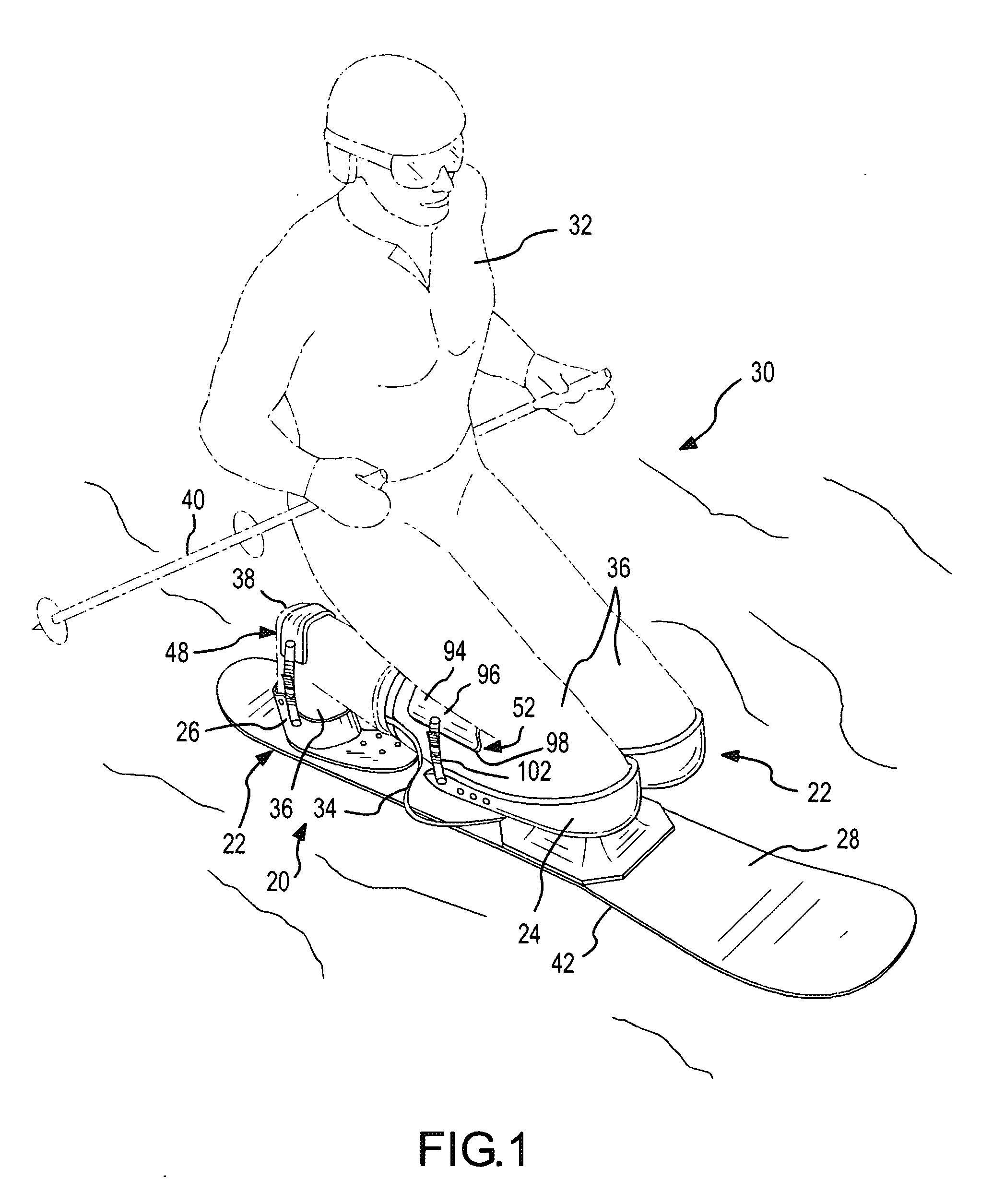 Kneeboard device and method of attaching a person to a snowboard deck