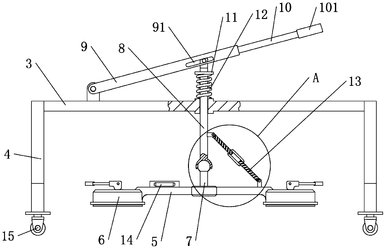 Horizontal laying and positioning device for ceramic tiles