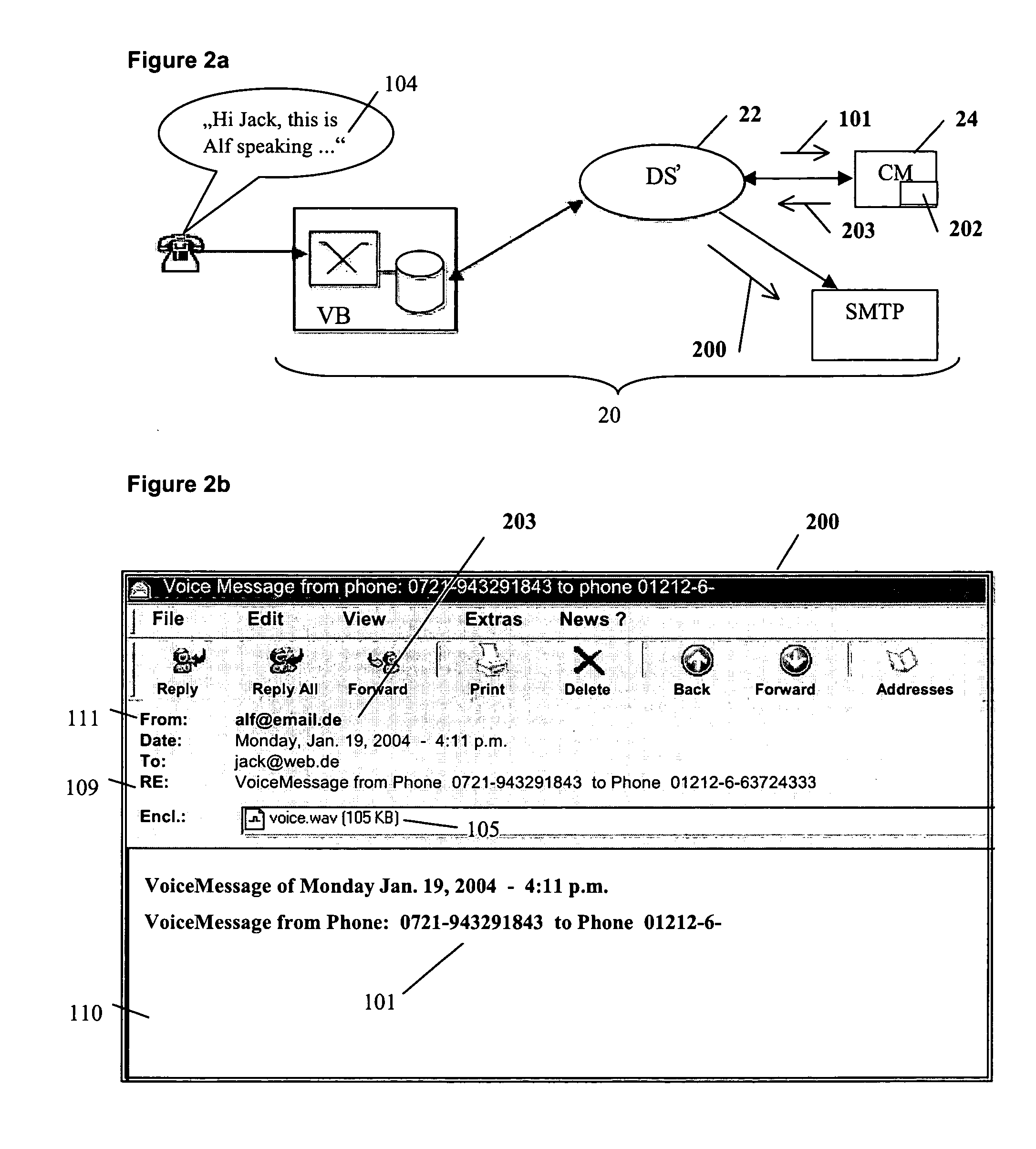 Voice messaging system with e-mail reply