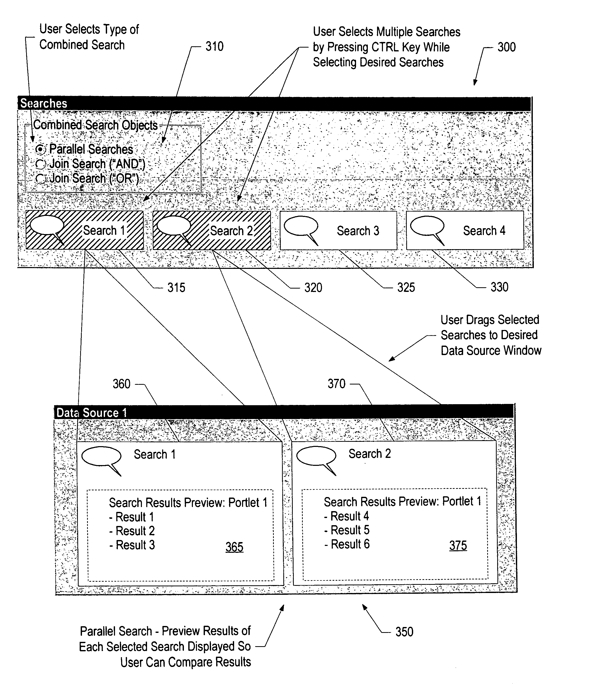 System and method for search queries and results preview using drag and drop interface