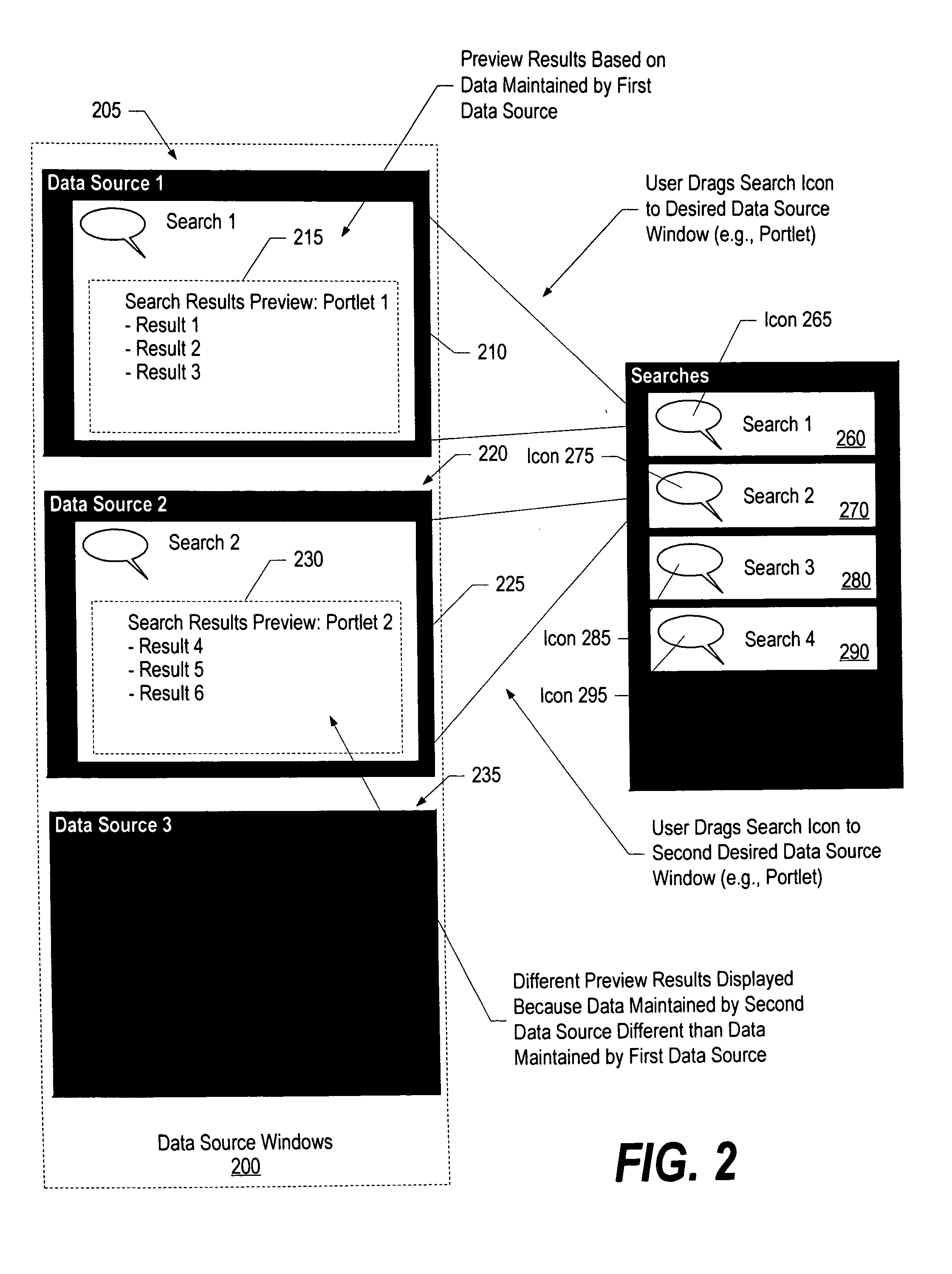 System and method for search queries and results preview using drag and drop interface