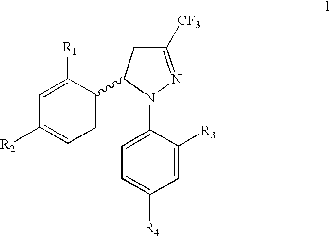 Procedure for the preparation of racemic and enantiomerically pure derivatives O F 1,5 diaryl-3-trifluorromethyl-delta2-pyrazolines