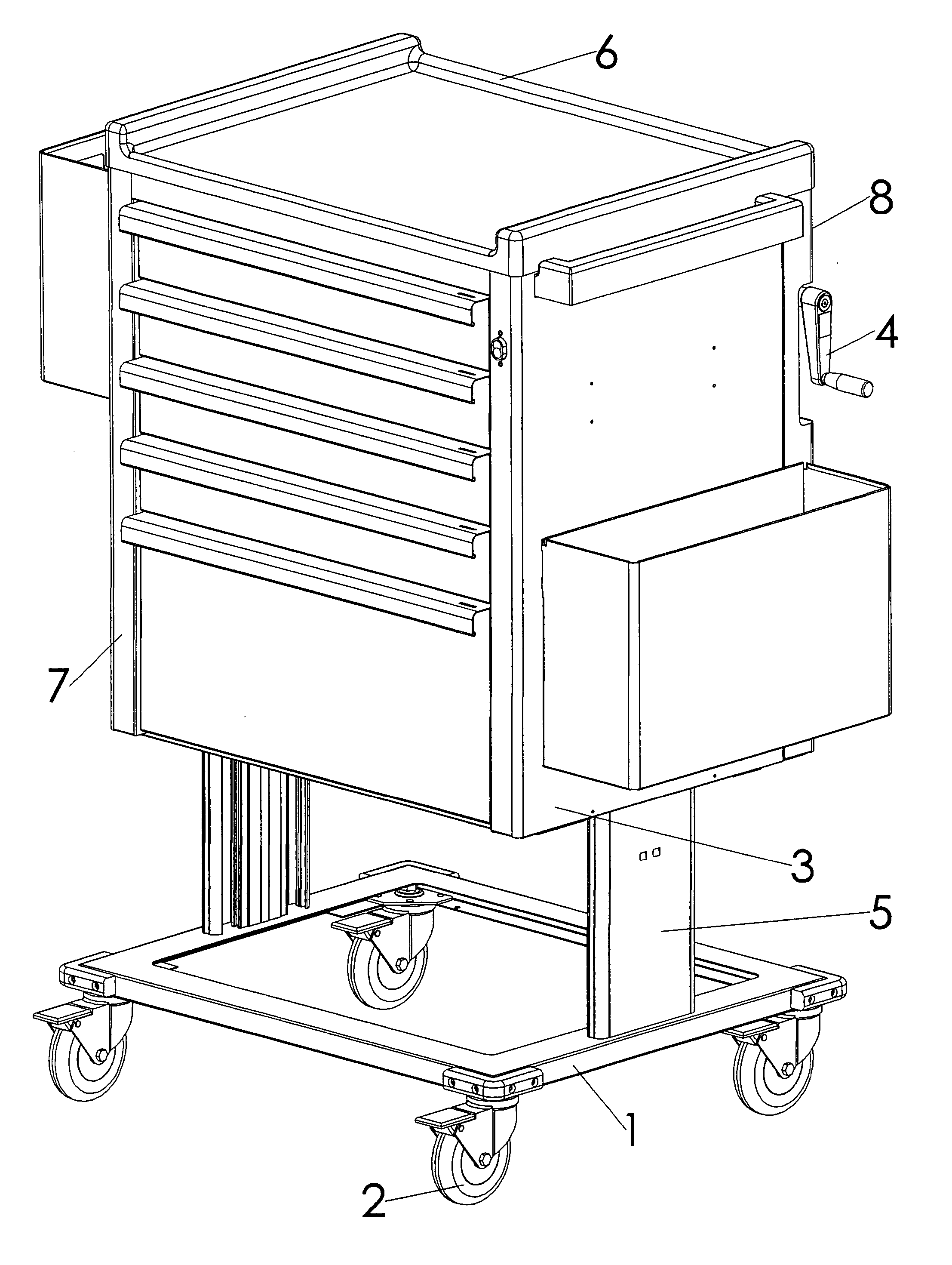 Medication cart with height adjustment