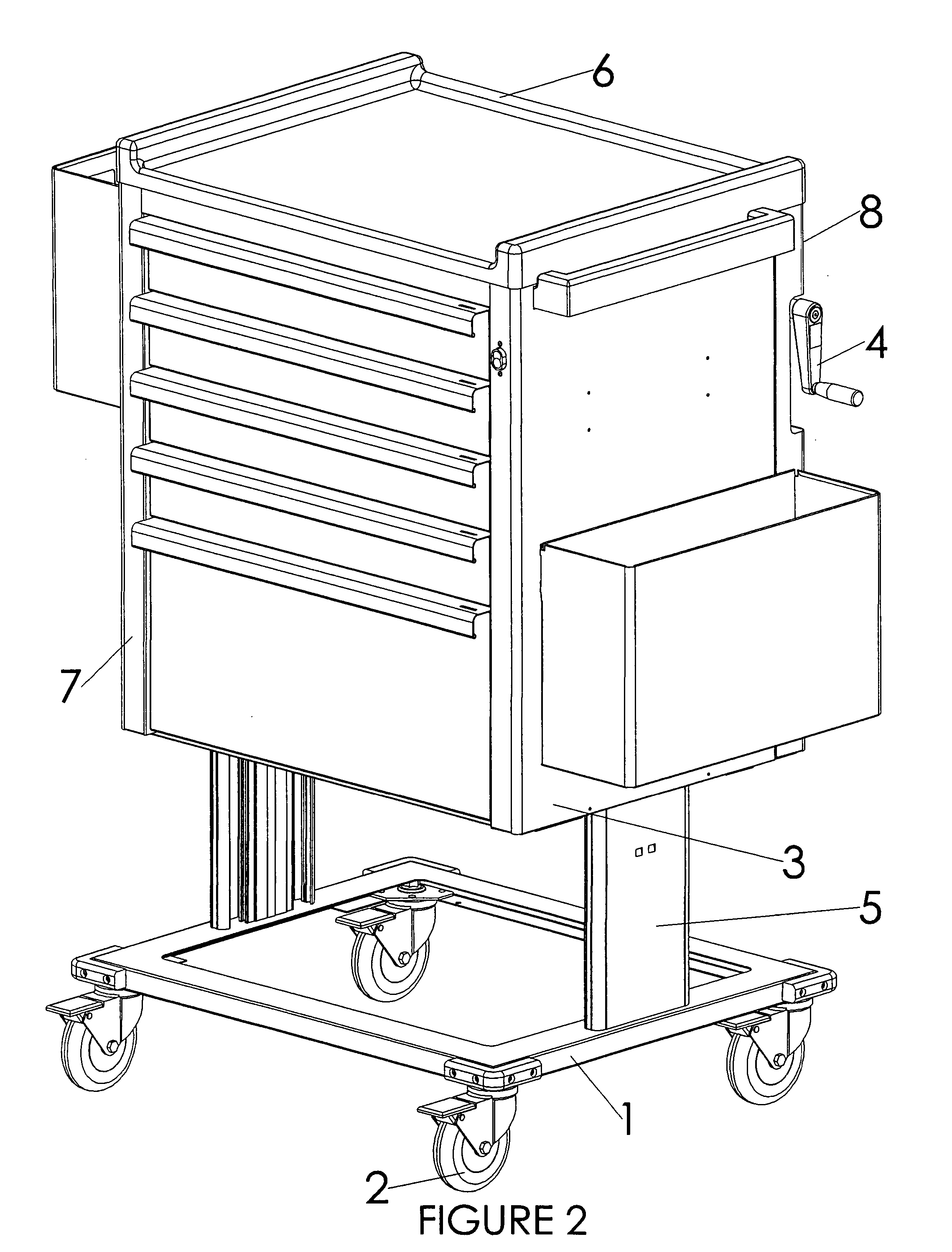 Medication cart with height adjustment