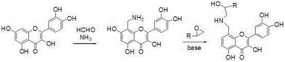 Arylethanolamine quercetin derivative as well as preparation method and application thereof