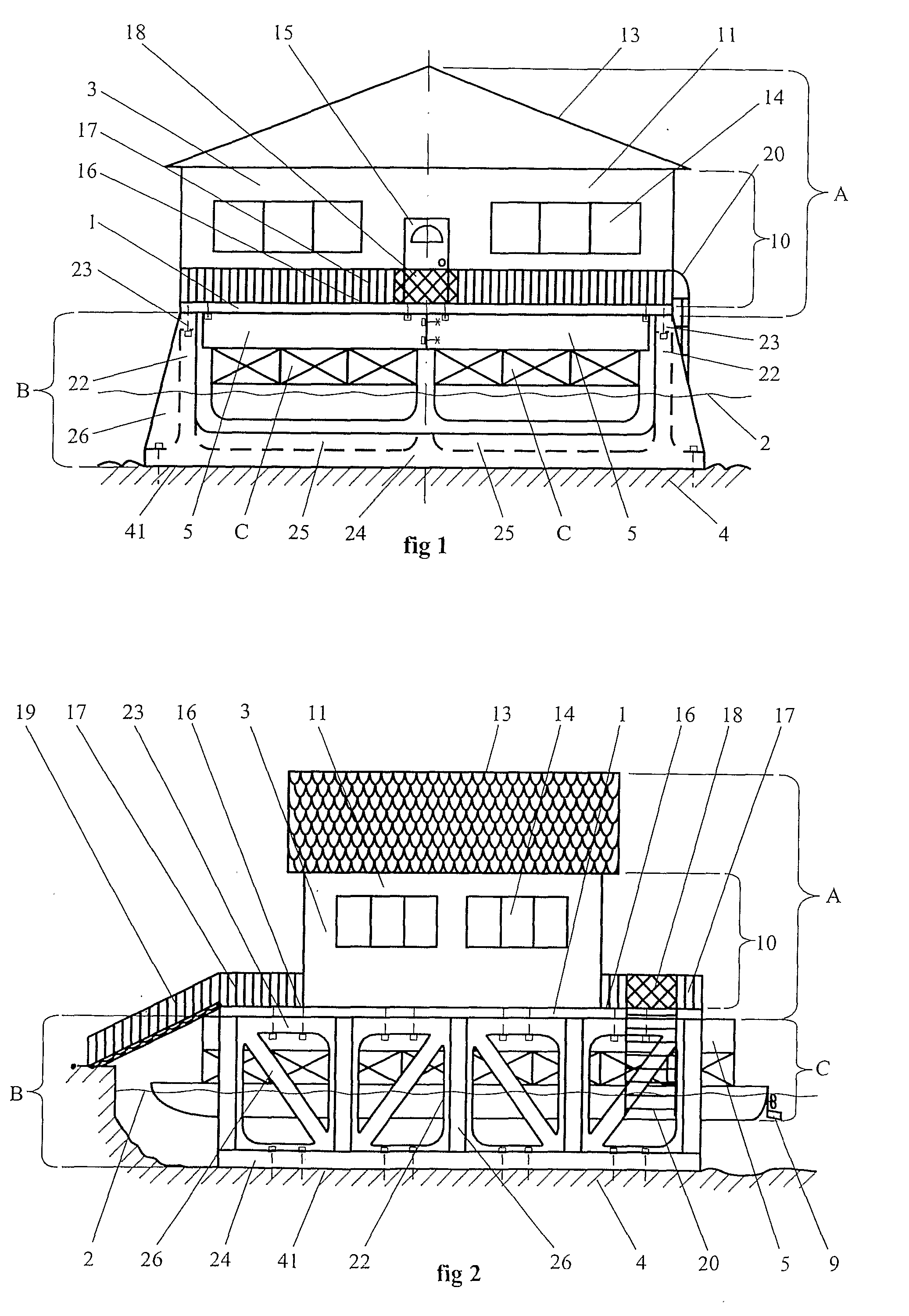 Building over the water, group of buildings, their maneuvering methods and their hosting sites